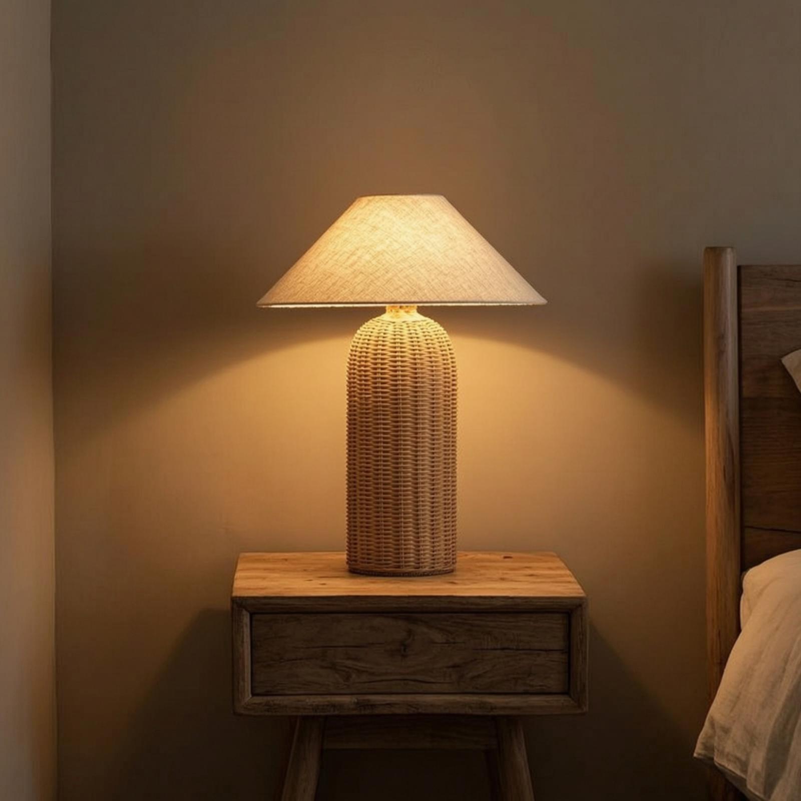 Bedside Lamp Rattan Base Fabri - Lighting Decoration Ideas 评论和价格