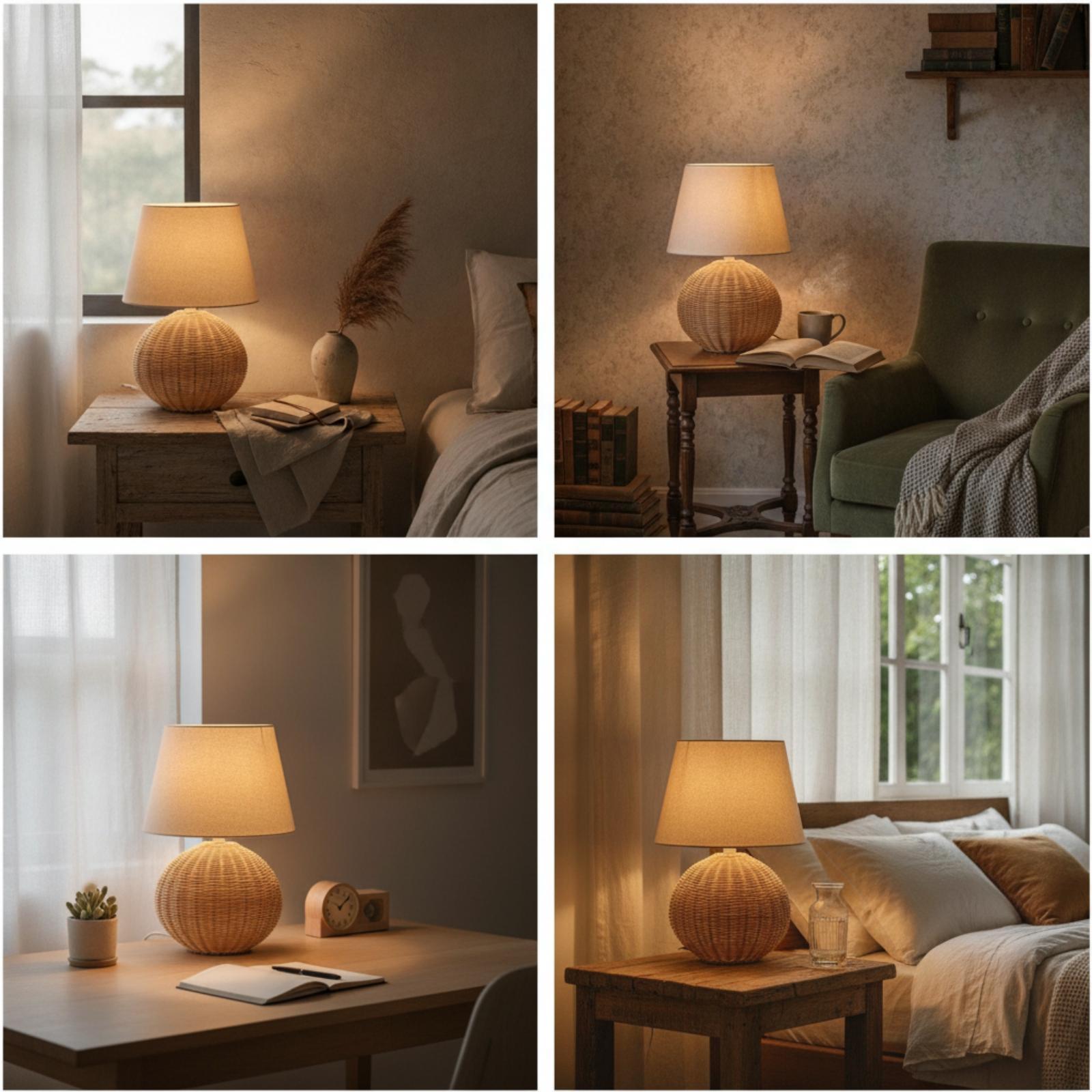 Bedside Lamp Rattan Base Fabri - Lighting Decoration Ideas 评论和价格