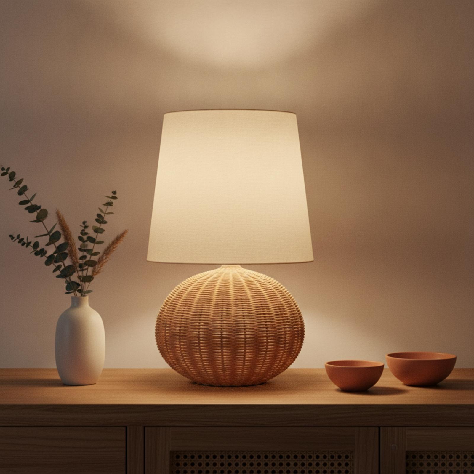 Bedside Lamp Rattan Base Fabri - Lighting Decoration Ideas 评论和价格