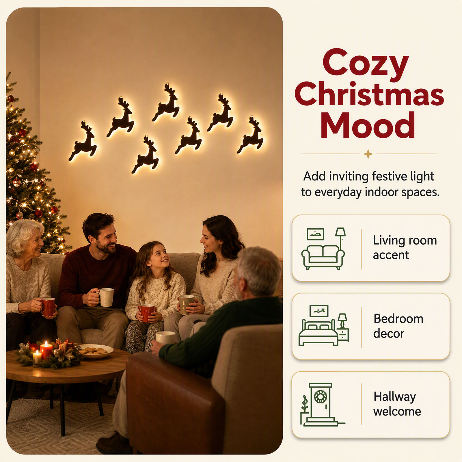 7PCS LED Wooden Reindeer Wall  - Lighting Christmas Decor 评论和价格