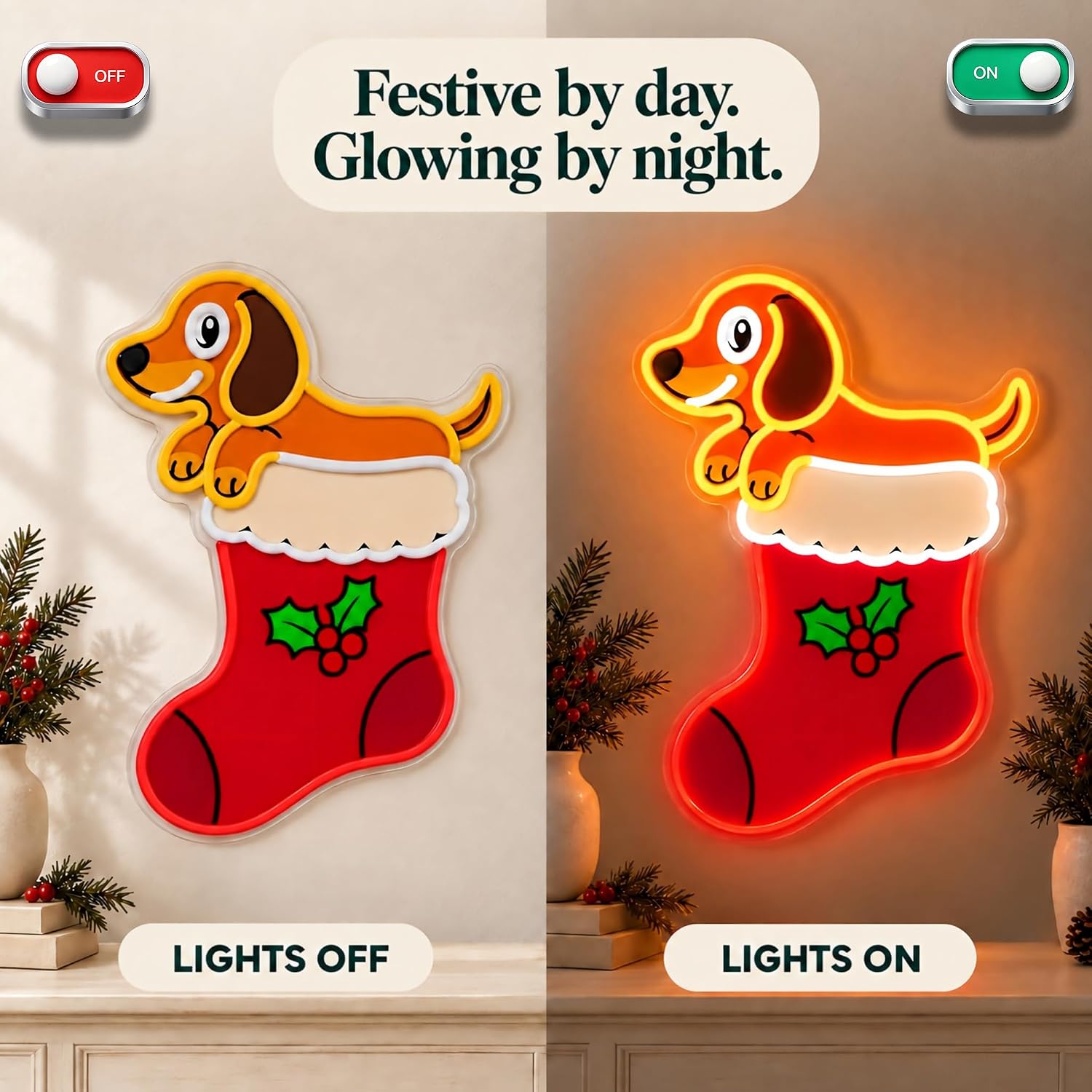 Christmas Stocking LED Neon Si - Lighting Christmas Decor 评论和价格